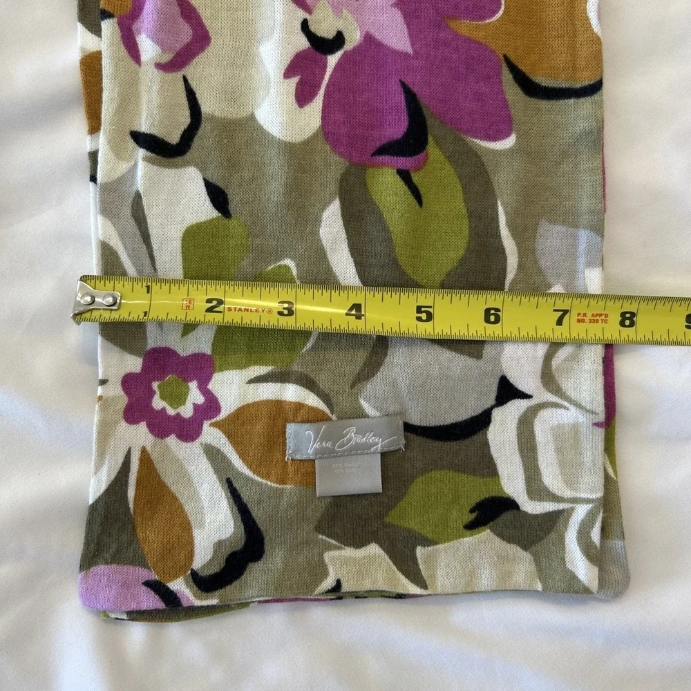 Vera Bradley Women Green Purple Floral Knit Scarf Viscose Cotton Blend Botanical